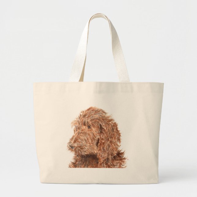 Choklad Labradoodle #2 hänger lös Jumbo Tygkasse (Framsidan)