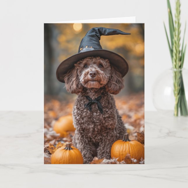 Choklad Labradoodle Halloween Helgkort (Framsida)