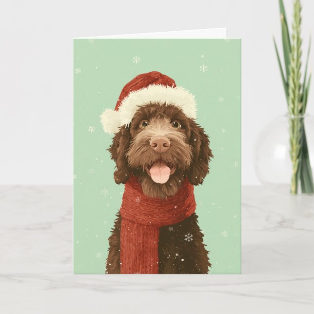 Choklad Labradoodle Julhälsning Kort (Framsida)
