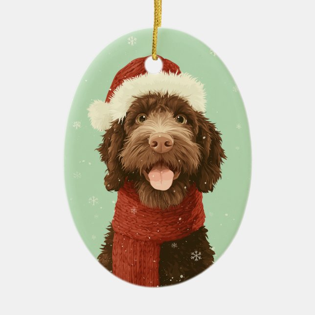 Choklad Labradoodle Julsouvenir Julgransprydnad Keramik (Framsidan)