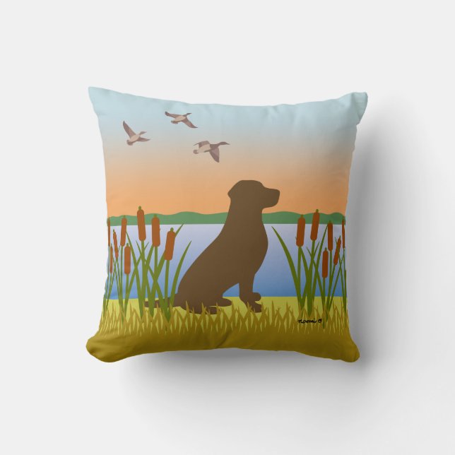 Choklad Labrador Bird Hund Sunset Kudde (Framsida)