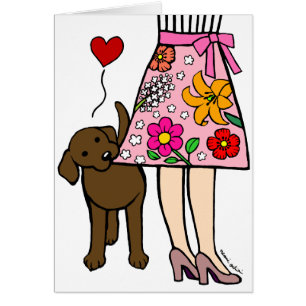 Choklad Labrador & mamma kjoltecknad Hälsningskort