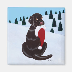 Choklad Labrador med den Santa hattsnowflaken Magnet