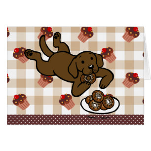 Choklad Labrador och munkar! Hälsningskort