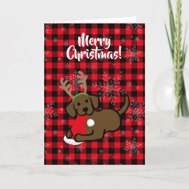Choklad Labrador och Santa jultecknad Helgkort
