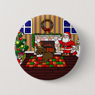 Choklad Labrador och Santa jultecknad Knapp