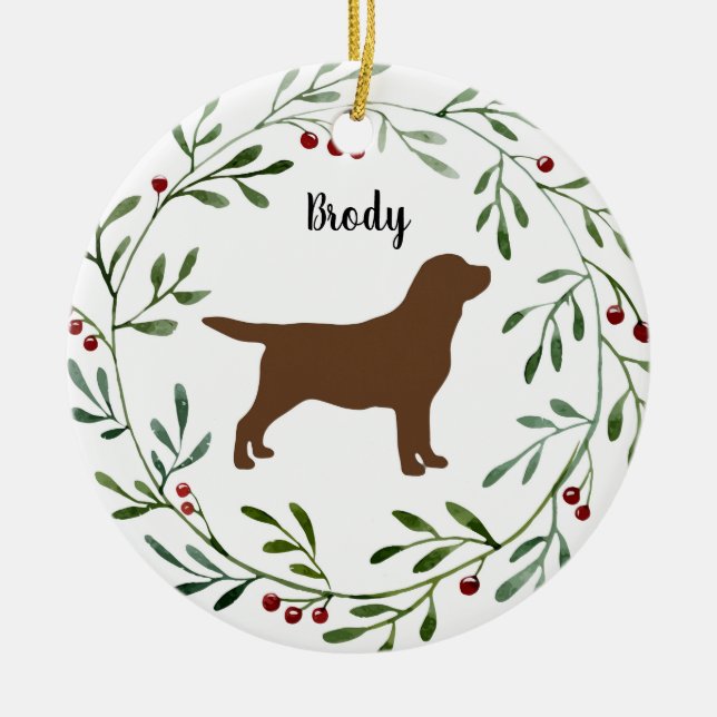 Choklad Labrador Retriever- Ank Hund - Brun Lab Julgransprydnad Keramik (Framsidan)