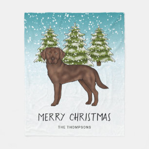 Choklad Labrador Retriever Blå Snöig Jul Fleecefilt