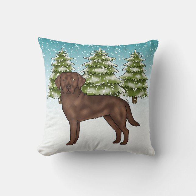 Choklad Labrador Retriever Blå Vinter Jul Kudde (Framsida)