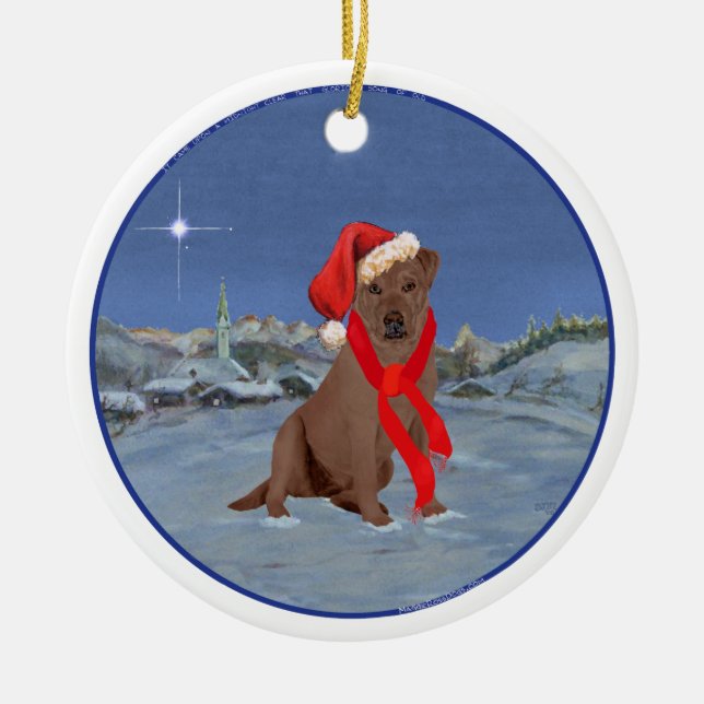 Choklad Labrador Retriever Jul Julgransprydnad Keramik (Framsidan)