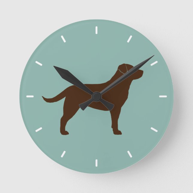 Choklad Labrador Retriever Silhuett Rund Klocka (Framsida)