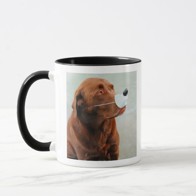 Choklad Labrador som ha på sig en fejkanäsa Mugg (Vänster)