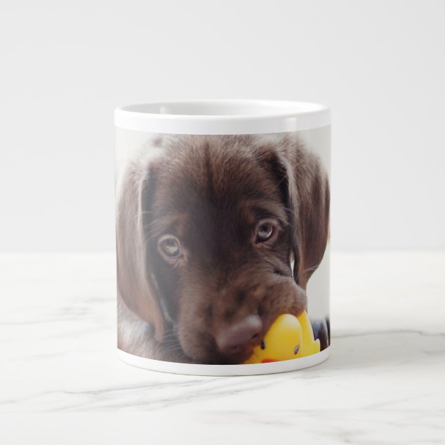 Choklad labradus valp med Leksak Anka Jumbo Mugg (Framsidan)