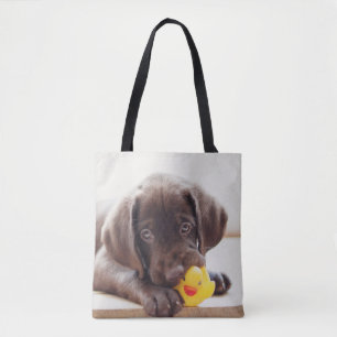 Choklad labradus valp med Leksak Anka Tygkasse