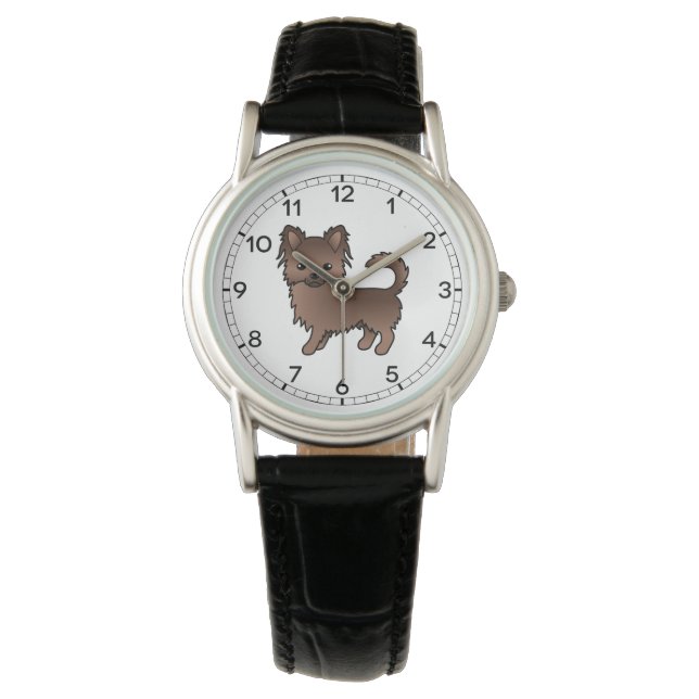 Choklad Lång Päls Chihuahua Söt Tecknad Hund Armbandsur (Framsida)
