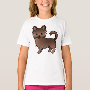 Choklad Lång Päls Chihuahua Söt Tecknad Hund T Shirt