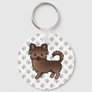 Choklad Lång Päls Chihuahua Tecknad Hund & Tassar Nyckelring