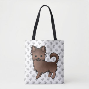 Choklad Lång Päls Chihuahua Tecknad Hund & Tassar Tygkasse