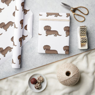 Choklad Långhårig Dachshund Söt Hund Mönster Presentpapper