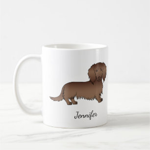 Choklad Långhårig Dachshund Tecknad Hund & Namn Kaffemugg