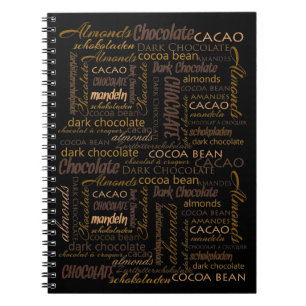 Choklad, mandelar och mörk chokladtextdesign anteckningsbok