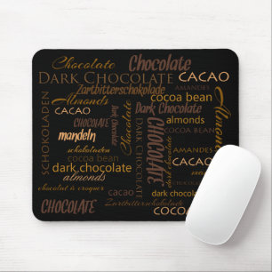 Choklad, mandelar och mörk chokladtextdesign musmatta