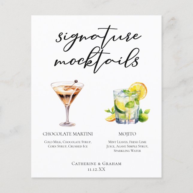 Choklad Martini Mojito Bröllops Mocktails Meny (Framsida)