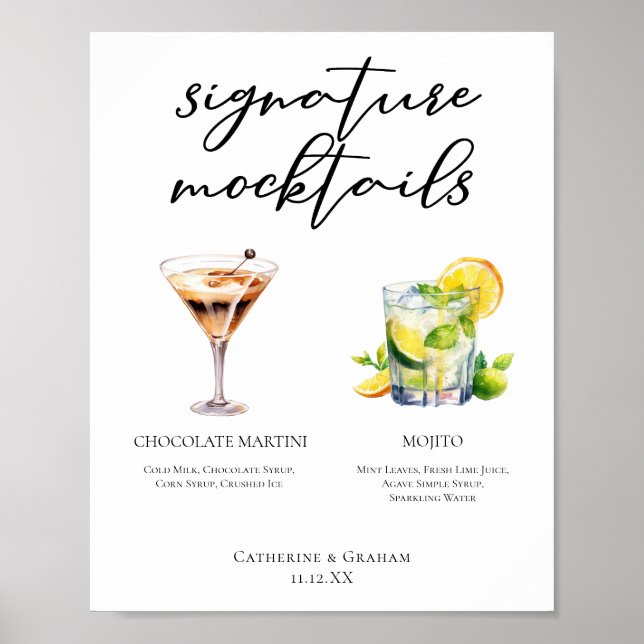 Choklad Martini Virgin Mojito Mocktails Meny Poster (Framsidan)