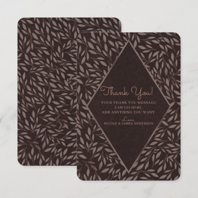 Choklad Mauve Rosa Blad Botanisk Tack Inbjudningar (Fram/baksida)