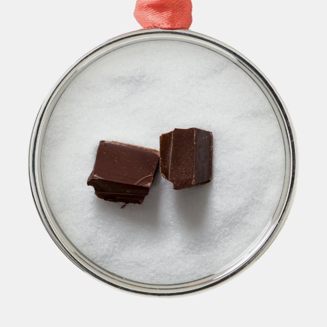 Choklad med socker som bakgrund julgransprydnad metall (Framsidan)