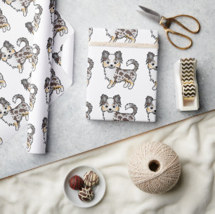 Choklad Merle Lång Päls Chihuahua Hund Mönster Presentpapper