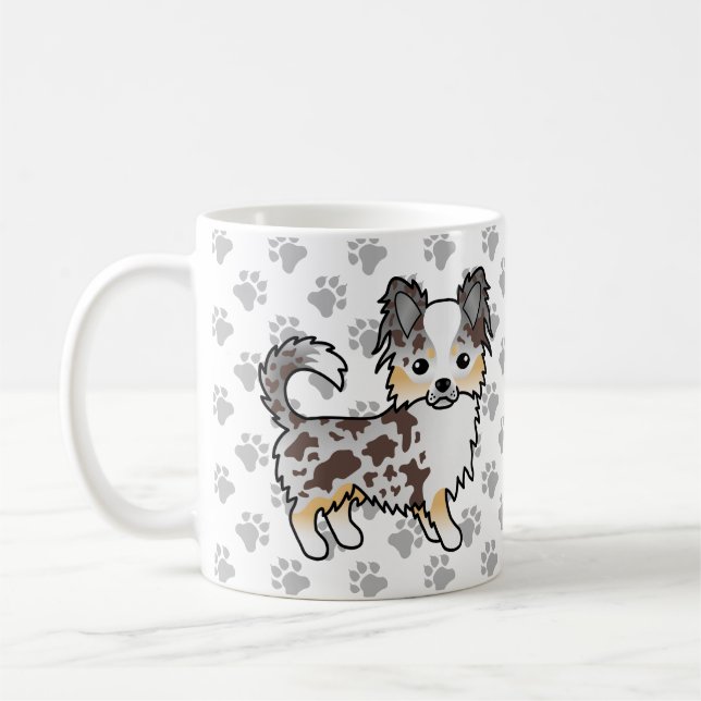 Choklad Merle Lång Päls Chihuahua Hund & Tassar Kaffemugg (Vänster)