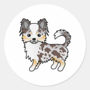 Choklad Merle Lång Päls Chihuahua Tecknad Hund Runt Klistermärke