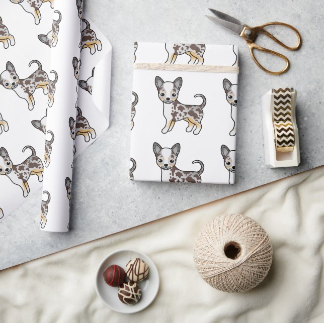 Choklad Merle Slät Päls Chihuahua Hund Mönster Presentpapper (Hantverk)