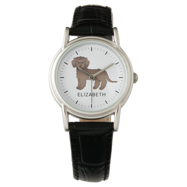 Choklad Mini Goldendoodle Serieteckning Hund & Nam Armbandsur (Framsida)