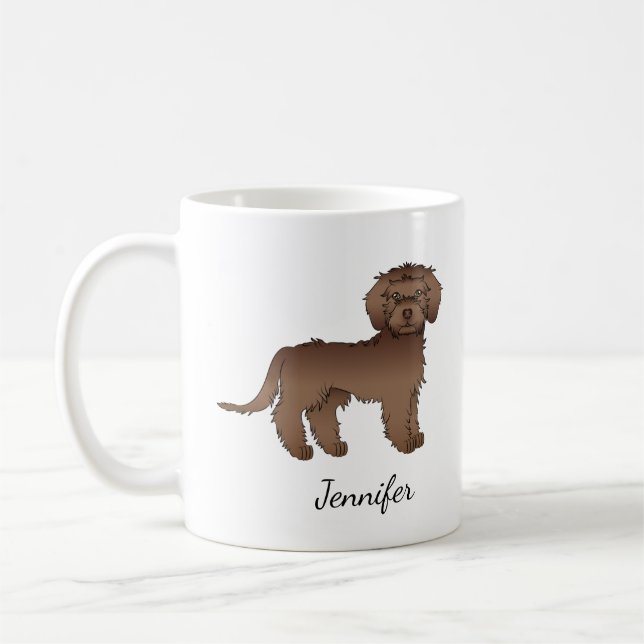 Choklad Mini Goldendoodle Serieteckning Hund & Nam Kaffemugg (Vänster)