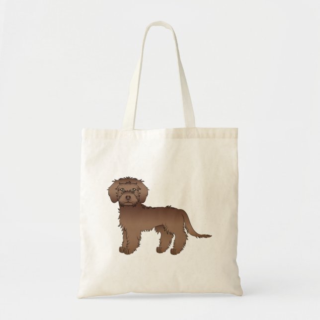 Choklad Mini Goldendoodle Söt Tecknad Hund Tygkasse (Framsidan)