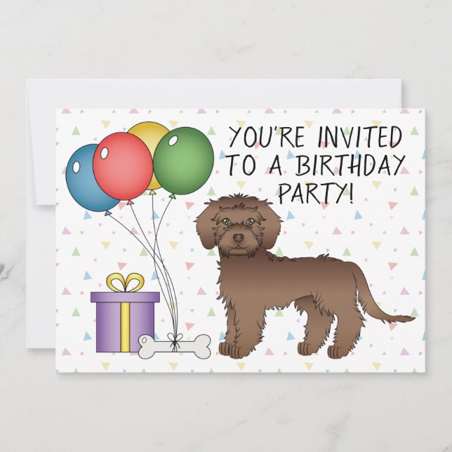 Choklad Mini Goldendoodle Tecknad Hund Födelsedag Inbjudningar (Framsida)