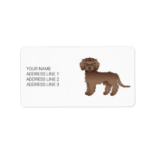 Choklad Mini Goldendoodle Tecknad Hund & Text Adressetikett
