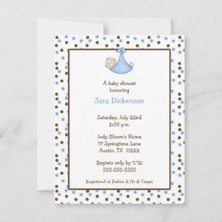 Choklad och Blå Dot Pojke Shower-inbjudan Inbjudningar