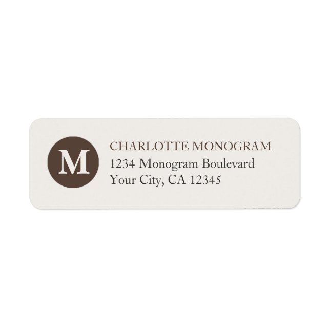 Choklad och Cream Monogram Returadress Etikett (Framsidan)