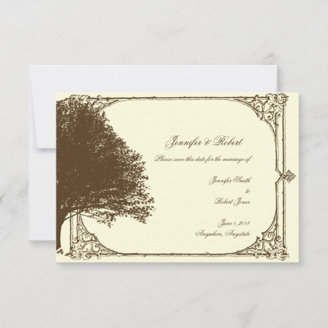 Choklad och Ecru Filigree Bröllop spara datum Spara Datumet (Framsida)