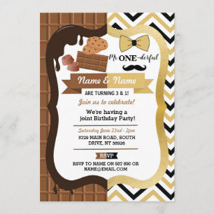 Choklad och Mr One-derful First Birthday Joint Inbjudningar