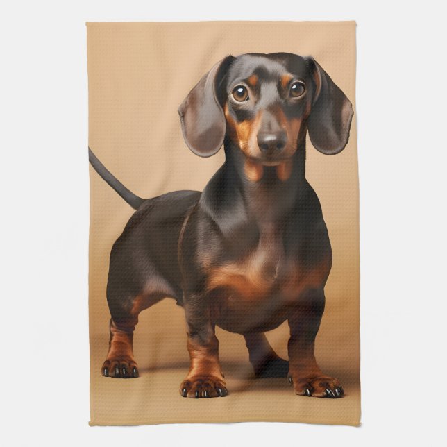 Choklad och Tan Dachshund Hund Kökshandduk (Vertikal)