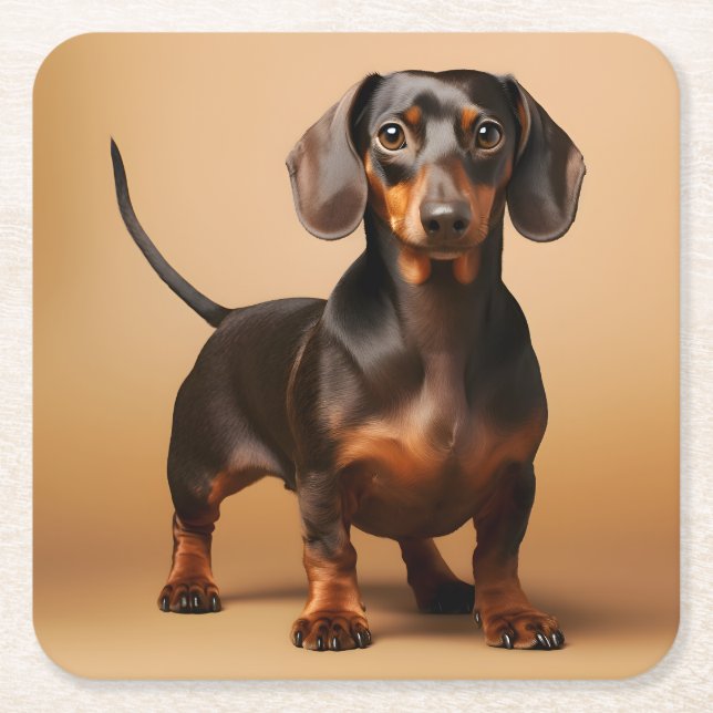 Choklad och Tan Dachshund Hund Underlägg Papper Kvadrat (Framsidan)