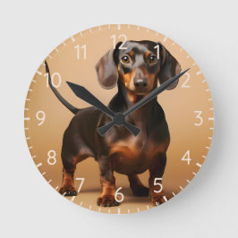 Choklad och Tan Dachshund Wall Clock Rund Klocka