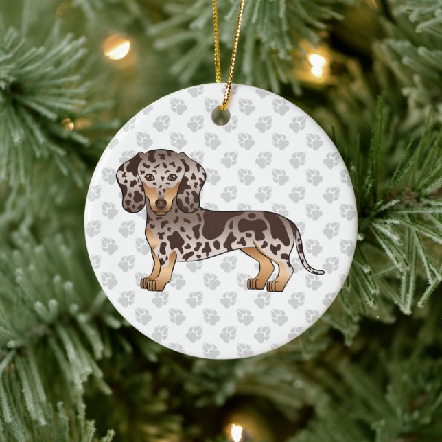 Choklad och Tan Dapple Kort Hair Dachshund Hund Julgransprydnad Keramik (Träd)