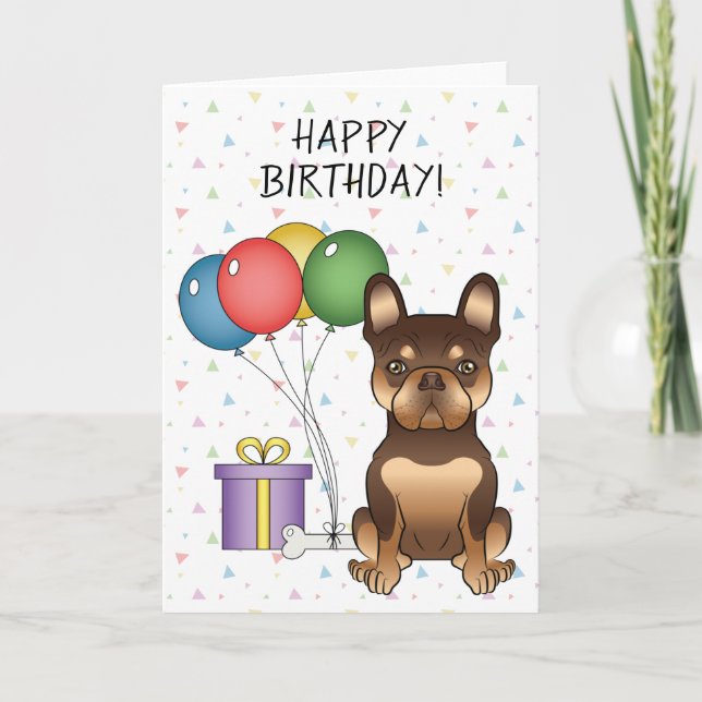 Choklad och Tan Fransk Bulldog Grattis på födelsed Kort (Framsida)