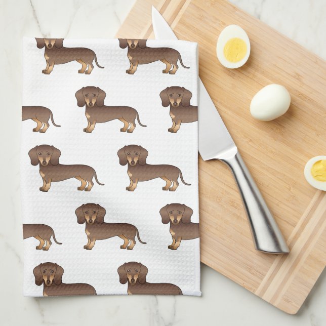 Choklad Och Tan Kort Här Dachshund Mönster Kökshandduk (Vikt i Fjärdedel)