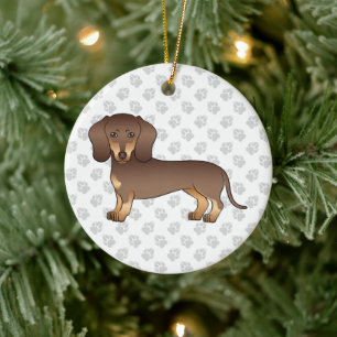 Choklad Och Tan Kort Här Dachshund Tecknad Hund Julgransprydnad Keramik